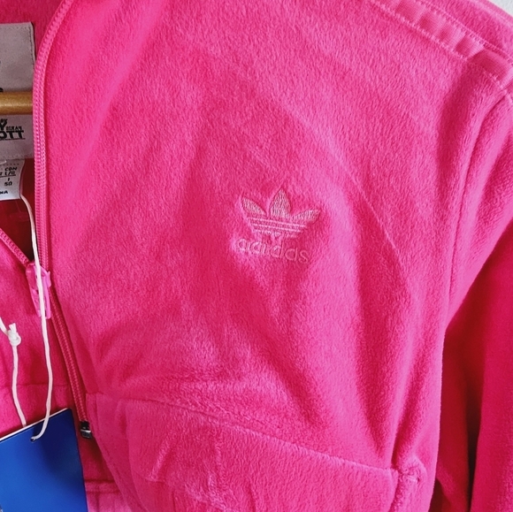 NWT Jeremy Scott Adidas Originals JS Track Crop Top Jacket Velour Solar Pink L - Picture 4 of 8